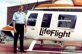 Chuck in front of LifeFlight helicoptor, Evansville, Indiana